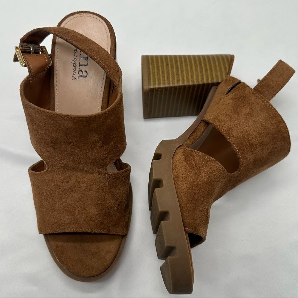 a.n.a  a new approach 4" heel‎ sandals chunky cognac 6.5,chunky heels,open toe